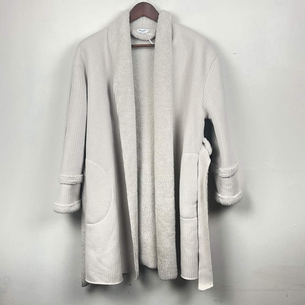 Splendid Waffle Knit Faux Shearling Lined Robe Cardigan Cream RW0K27R Womens Sm